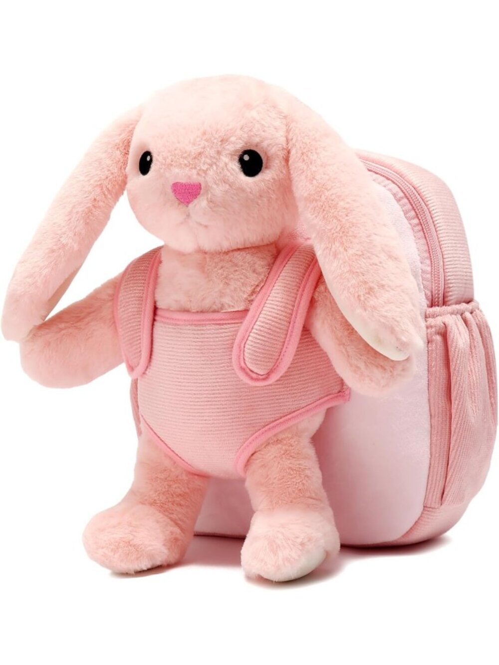 Soft Pink Bunny Toddler Backpack with Removable Plush Cuddle Buddy, Perfect Gift